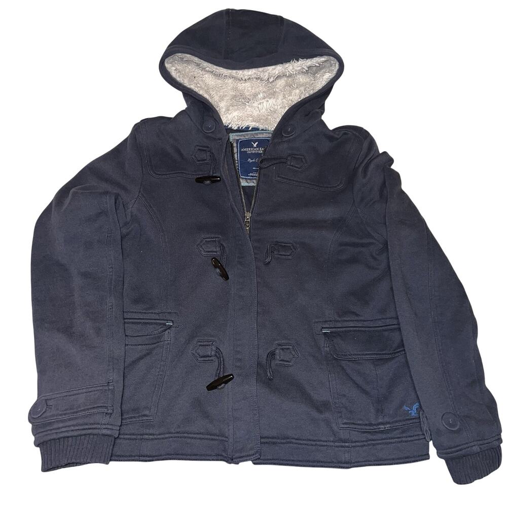 Hollister Women's Faux Shearling Lined Eagle Fleece Hood Jacket Coat Medium Y2K